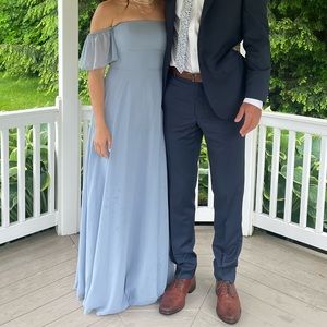 UNALTERED Azazie Sue Dusty Blue chiffon dress